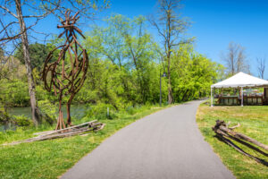 Wilma Dykeman Greenway Project Trail Near River with Sculpture and Lighting