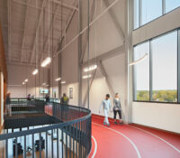 Joyner Park Community Center Indoor Track on Second Floor with Big Windows and Hanging Lights