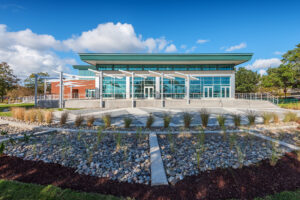 View from the Trent River of the New Bern Riverfront Convention Center in Craven County, NC