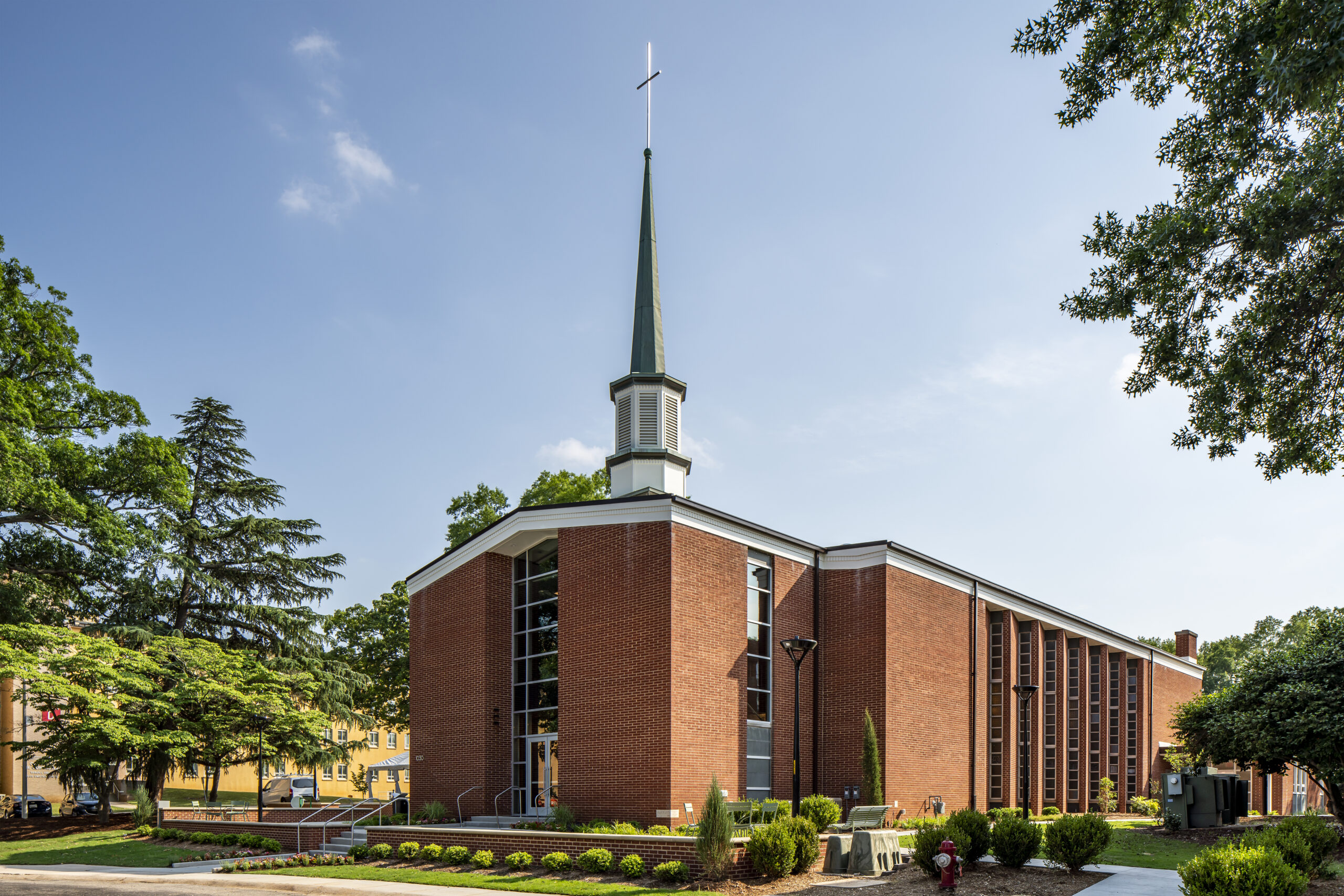 Greg Poole, Jr. All Faiths Chapel Front Exterior and Spire