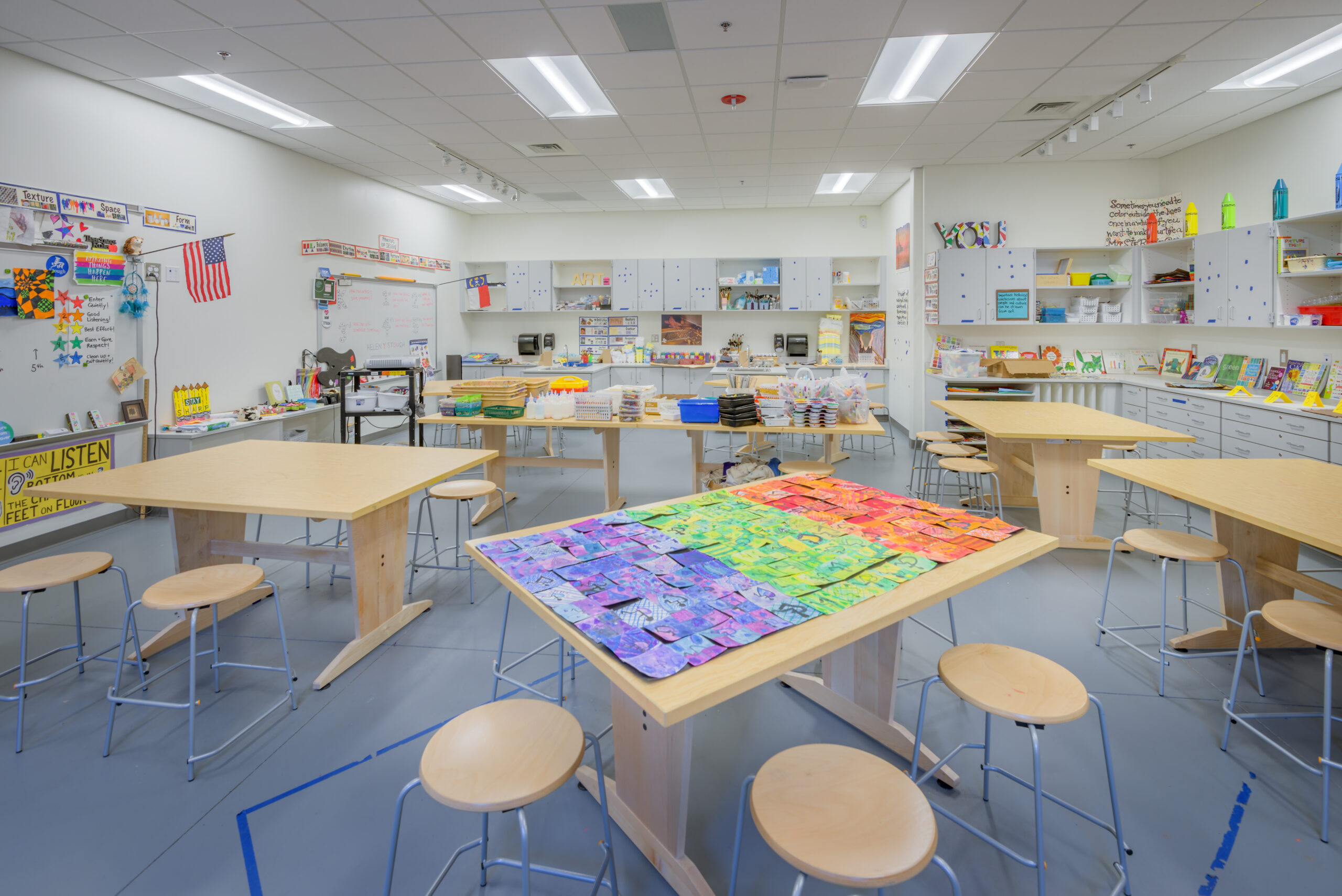 Barton Pond Elementary School Art Room with Colorful Craft Materials