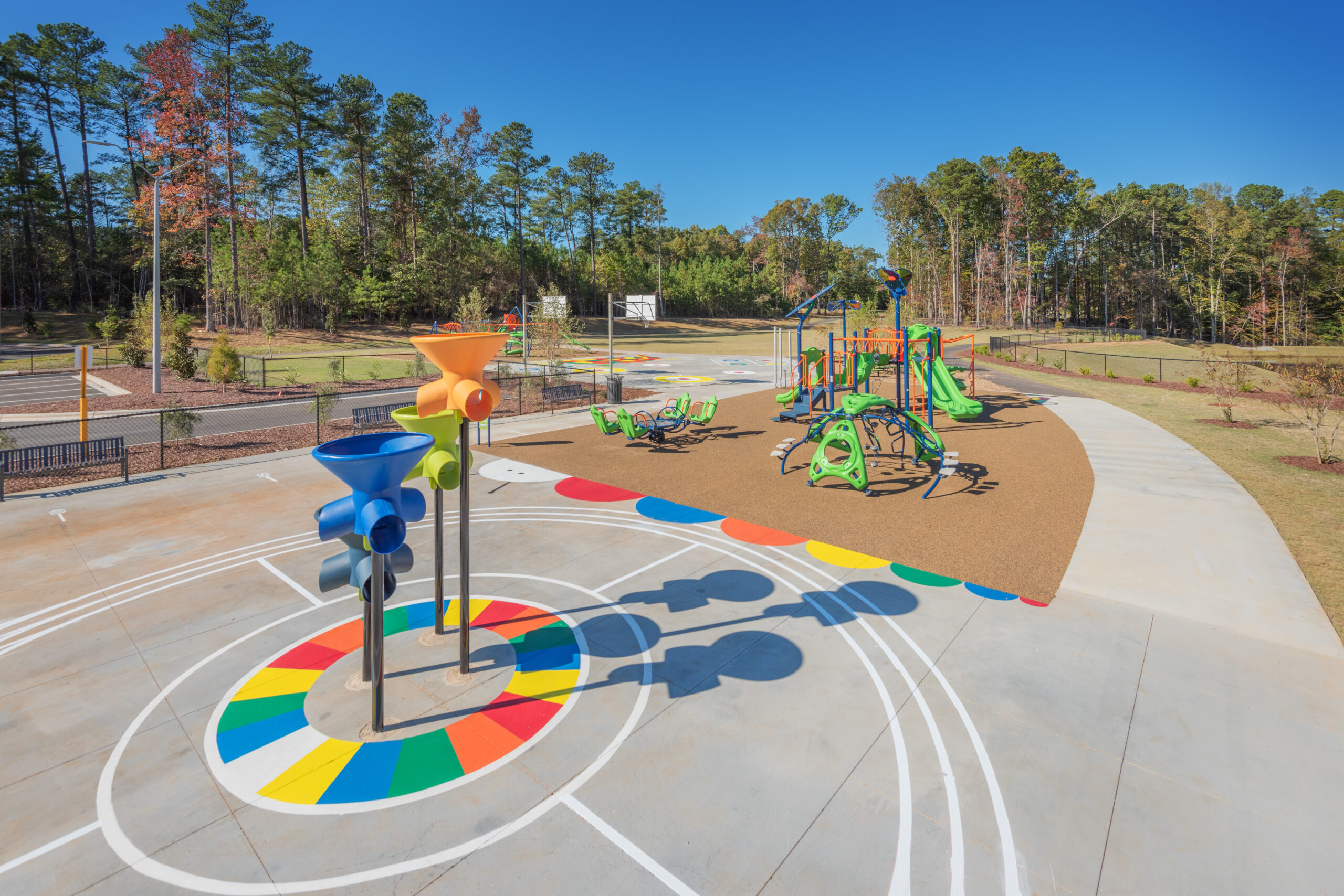 Barton Pond Elementary School Larger Playground with Green Playground Equipment