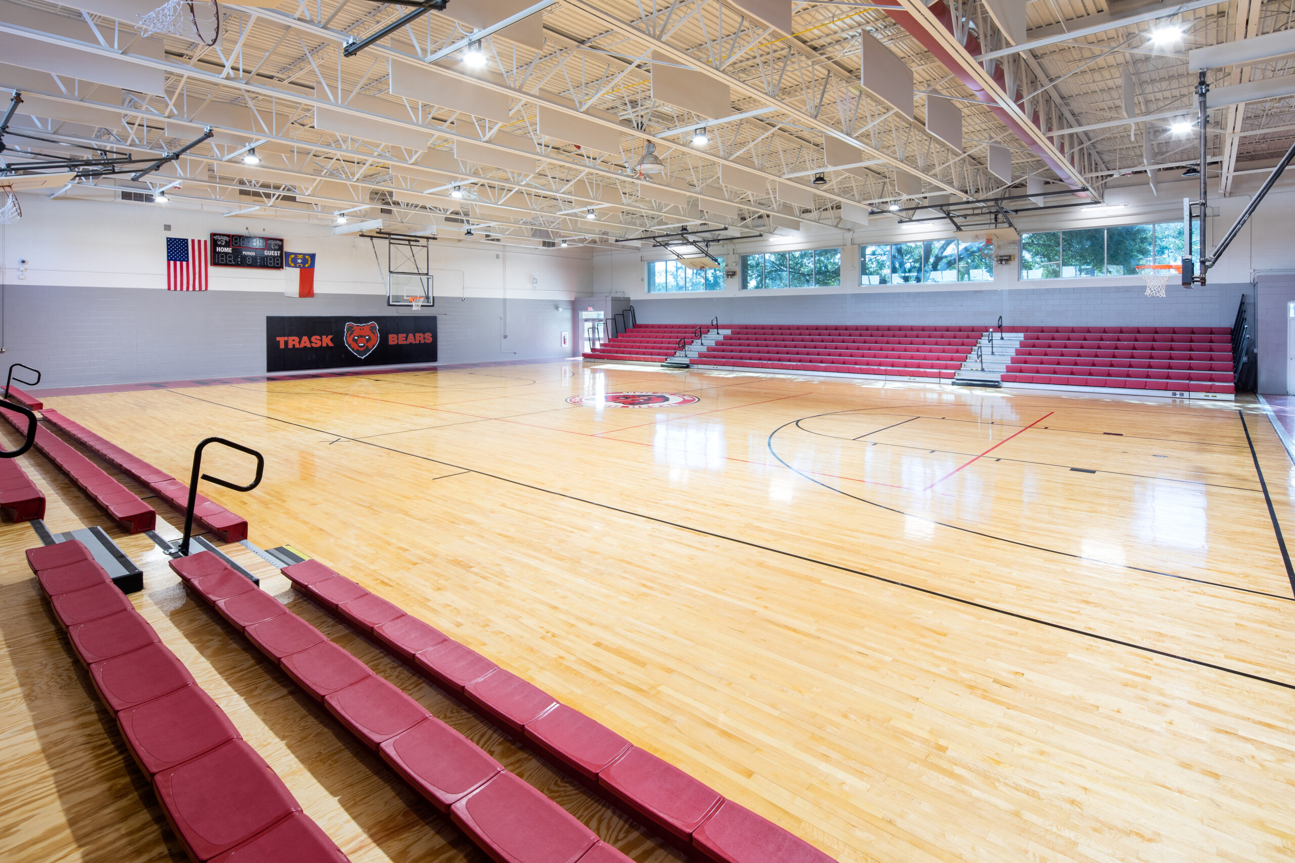 Trask Middle School Gymnasium with Bleachers and Basketball Court