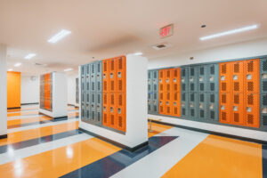 Fuquay-Varina Locker Room with Gray and Orange Lockers