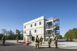Firefighters Training in the Concrete Live Burn Building