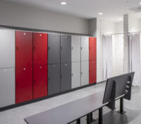 Red, Gray, and White Lockers