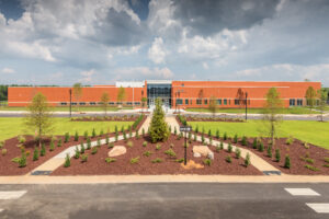Front of River Bend Middle School with Landscaping